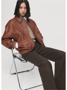 New w/ Tags Mango Brown Leather Jacket size Medium